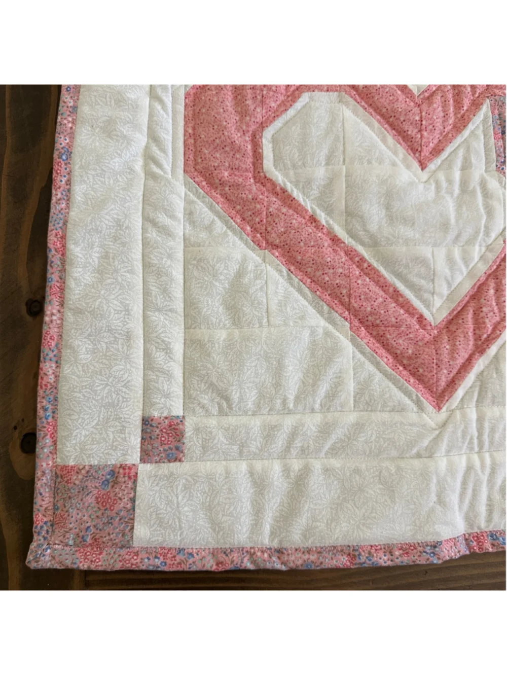 Handmade Pink White Heart Patchwork Quilt 35